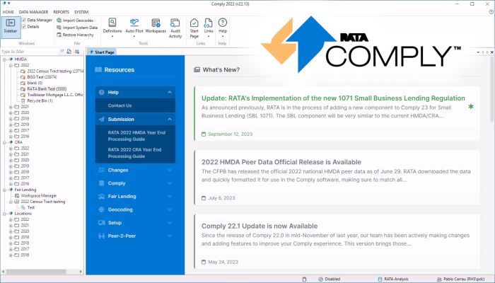 Comply start page showing open datasets, edit check status and the filing deadline